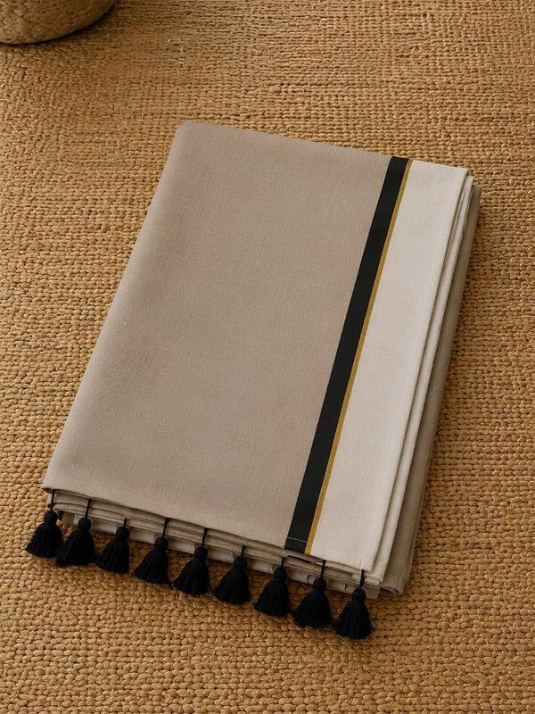 Indiehaat | Beige Mul Cotton Handloom Saree