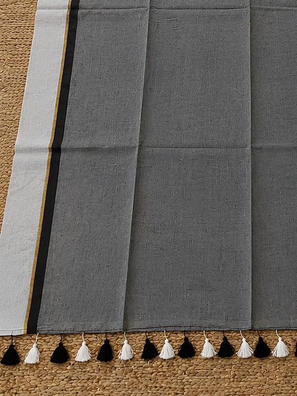 Indiehaat | Gray Mul Cotton Handloom Saree