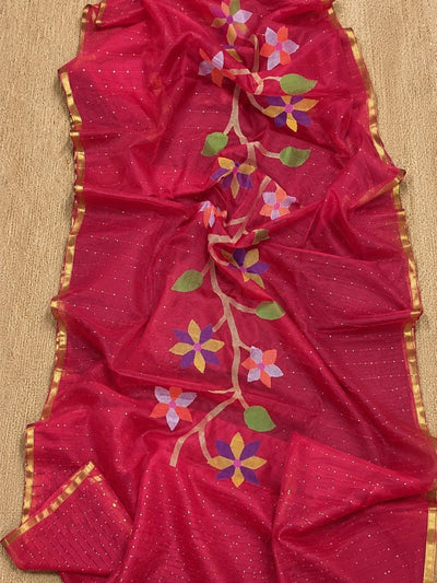 Indiehaat | Pink Muslin Silk Jamdani Saree