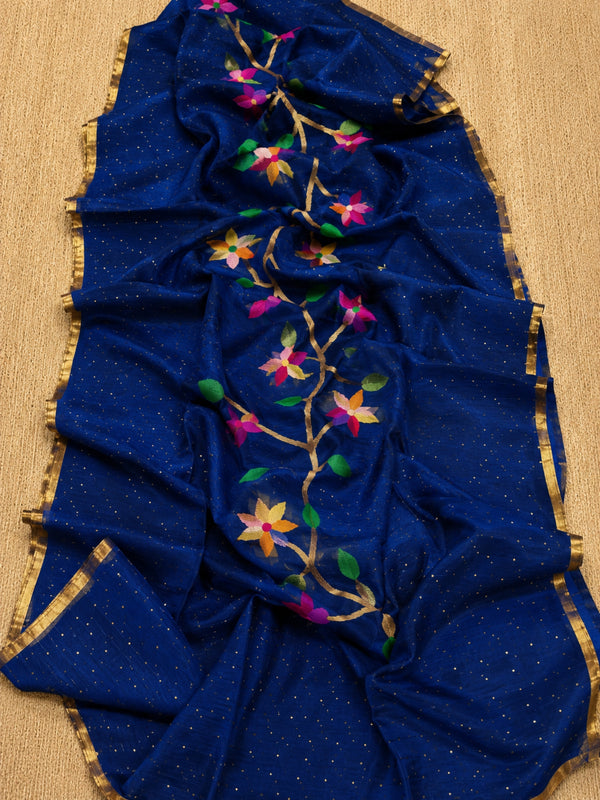 Indiehaat | Blue Muslin Silk Jamdani Saree