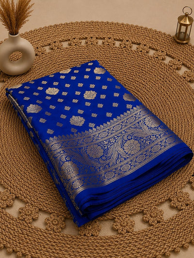 Indiehaat | Blue Katan Silk Saree | Brocade Weaving