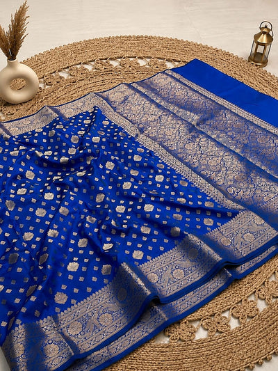 Indiehaat | Blue Katan Silk Saree | Brocade Weaving