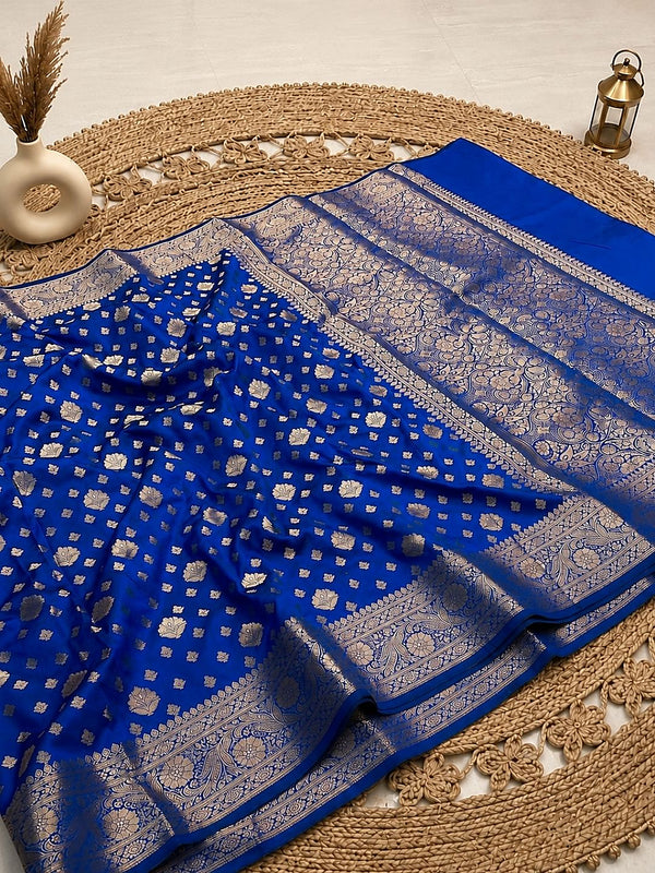 Indiehaat | Blue Katan Silk Saree | Brocade Weaving