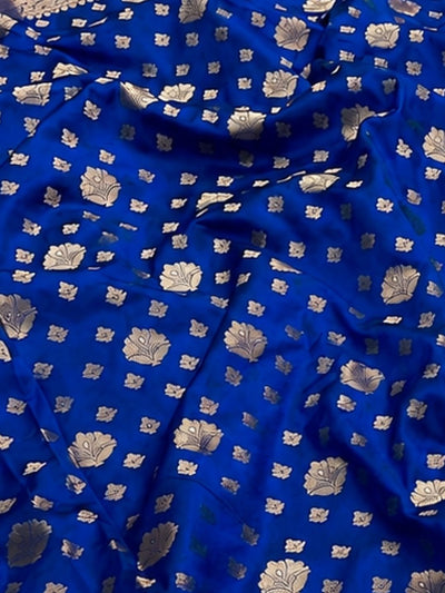 Indiehaat | Blue Katan Silk Saree | Brocade Weaving