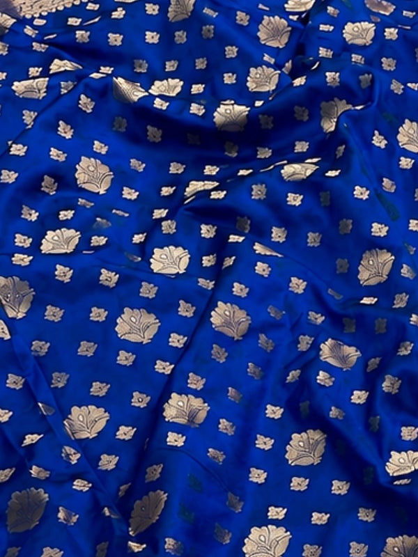 Indiehaat | Blue Katan Silk Saree | Brocade Weaving