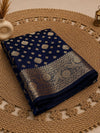 Indiehaat | Blue Katan Silk Saree | Brocade Weaving