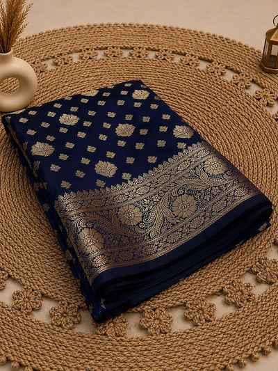 Indiehaat | Blue Katan Silk Saree | Brocade Weaving