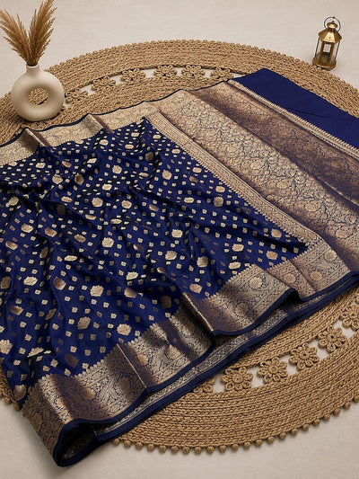 Indiehaat | Blue Katan Silk Saree | Brocade Weaving