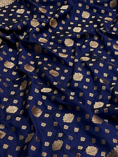 Indiehaat | Blue Katan Silk Saree | Brocade Weaving