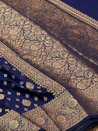 Indiehaat | Blue Katan Silk Saree | Brocade Weaving
