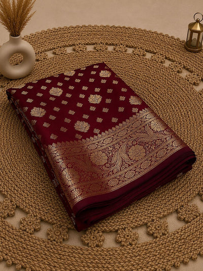 Indiehaat | Maroon Katan Silk Saree | Brocade Weaving