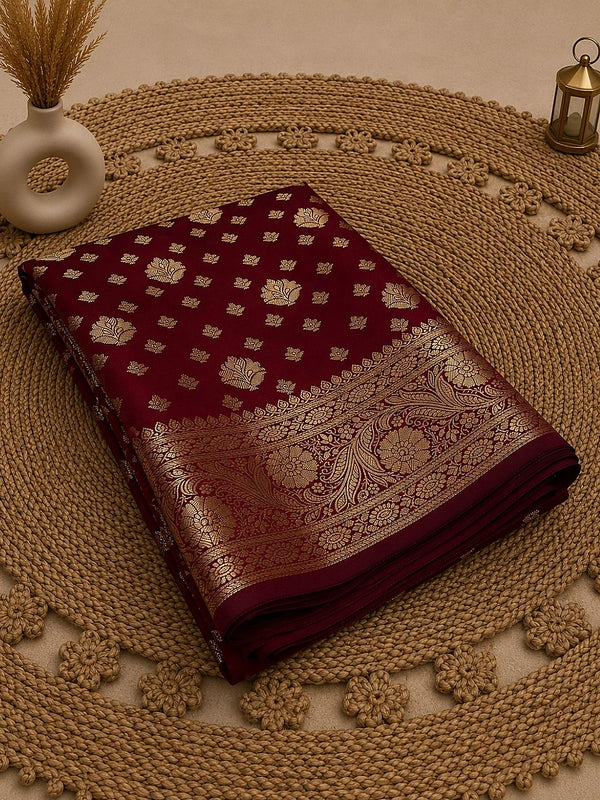 Indiehaat | Maroon Katan Silk Saree | Brocade Weaving