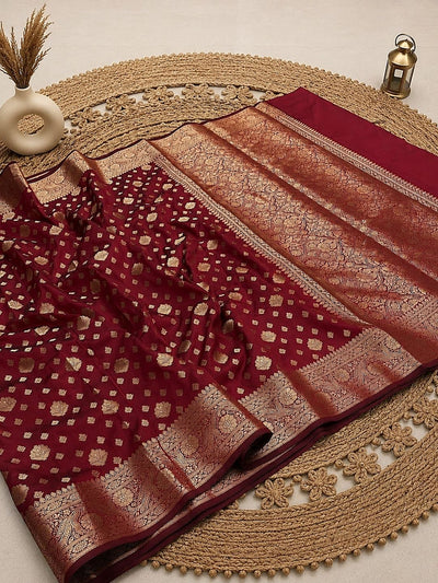 Indiehaat | Maroon Katan Silk Saree | Brocade Weaving