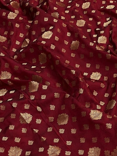 Indiehaat | Maroon Katan Silk Saree | Brocade Weaving