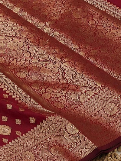 Indiehaat | Maroon Katan Silk Saree | Brocade Weaving