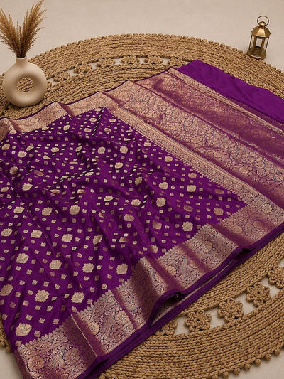 Indiehaat | Purple Katan Silk Saree | Brocade Weaving
