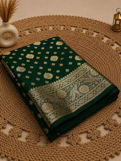 Indiehaat | Green Katan Silk Saree | Brocade Weaving
