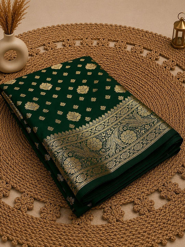 Indiehaat | Green Katan Silk Saree | Brocade Weaving