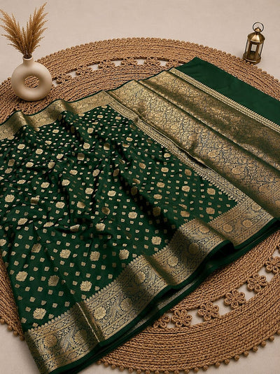 Indiehaat | Green Katan Silk Saree | Brocade Weaving