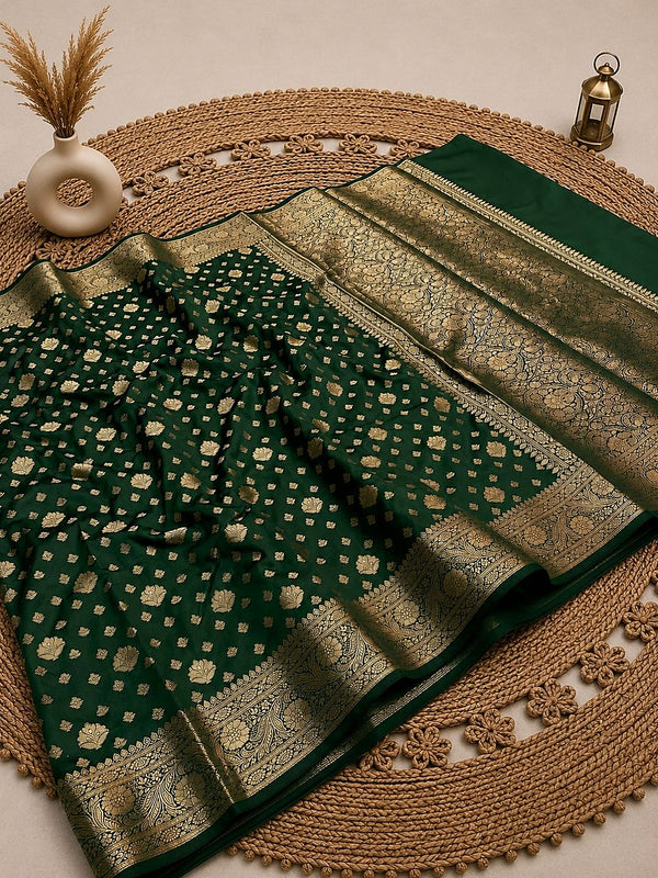 Indiehaat | Green Katan Silk Saree | Brocade Weaving