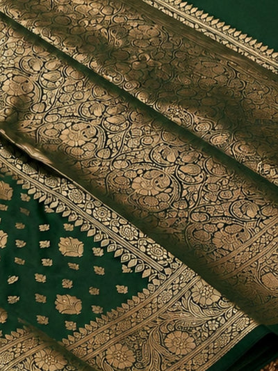 Indiehaat | Green Katan Silk Saree | Brocade Weaving