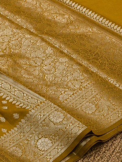 Indiehaat | Yellow Katan Silk Saree | Brocade Weaving