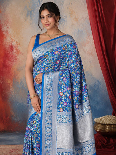 Indiehaat | Blue Mashru Mina Jaal Silk Saree