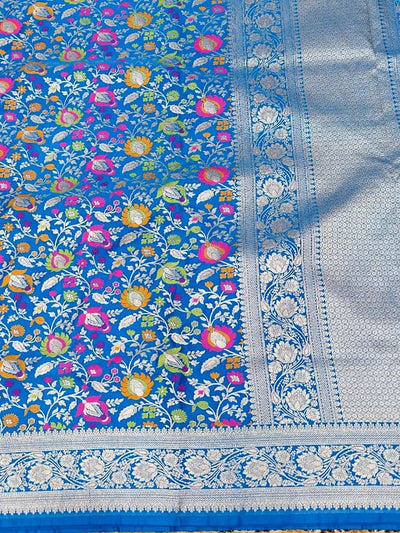 Indiehaat | Blue Mashru Mina Jaal Silk Saree