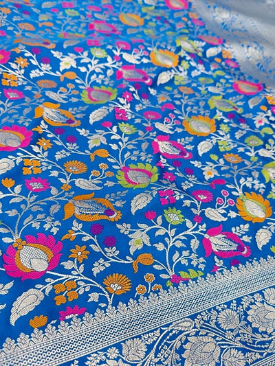 Indiehaat | Blue Mashru Mina Jaal Silk Saree