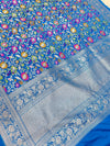 Indiehaat | Blue Mashru Mina Jaal Silk Saree