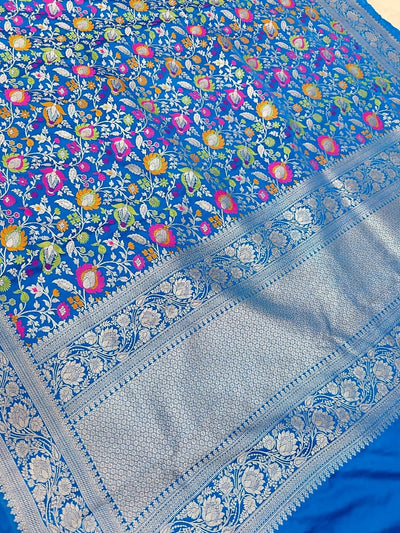 Indiehaat | Blue Mashru Mina Jaal Silk Saree