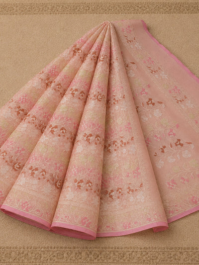 Indiehaat | Peach Kora Banarasi Saree | Jamdani
