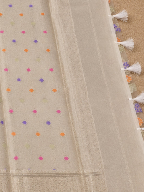 Indiehaat | White Kora Banarasi Saree | Jamdani