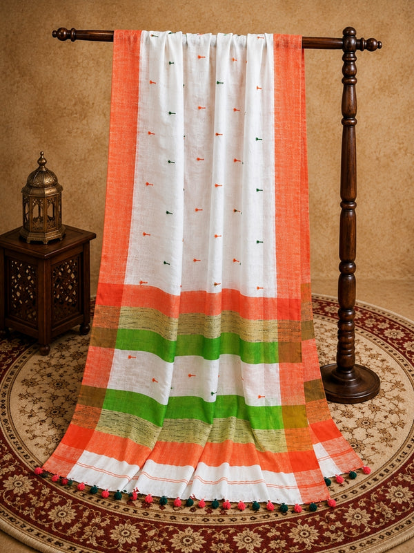 Khadi Cotton Handloom Weaving Saree White | Indiehaat