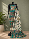 Hastakala Khadi Cotton Madhubani Suit Set (T+B+D) Teal Green