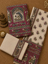 Hastakala Khadi Cotton Madhubani Suit Set (T+B+D) Magenta
