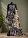 Hastakala Khadi Cotton Madhubani Suit Set (T+B+D) Cobalt Blue