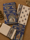 Hastakala Khadi Cotton Madhubani Suit Set (T+B+D) Cobalt Blue