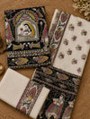 Hastakala Khadi Cotton Madhubani Suit Set (T+B+D) Jet Black