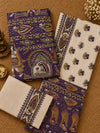 Hastakala Khadi Cotton Madhubani Suit Set (T+B+D) Deep Plum