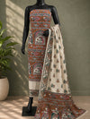 Hastakala Khadi Cotton Madhubani Suit Set (T+B+D) Rust
