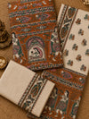 Hastakala Khadi Cotton Madhubani Suit Set (T+B+D) Rust