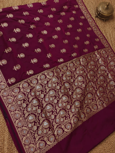 Indiehaat | Deep Purple Mashru Alfi Katan Silk Saree