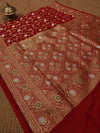 Indiehaat | Red Mashru Alfi Silk Mina Jaal Saree