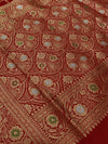 Indiehaat | Red Mashru Alfi Silk Mina Jaal Saree