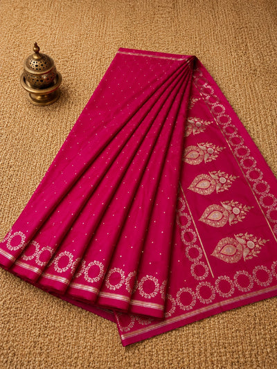 Varnam Mashru Silk Brocade Weaving Saree Fuchsia Pink