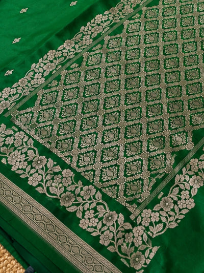 Indiehaat | Green Forest Weave Mashru Silk Saree