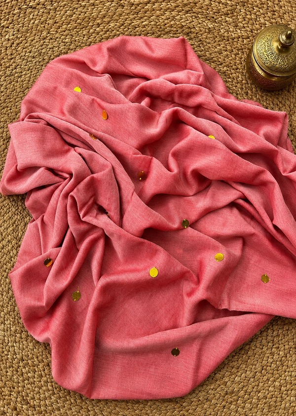 Indiehaat | Rose Pink Pure Mul Cotton Sequin Saree