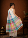 Indiehaat | Pure Handloom Mul Cotton Saree with Striped Pallu