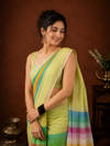 Indiehaat | Pure Handloom Mul Cotton Saree with Striped Pallu